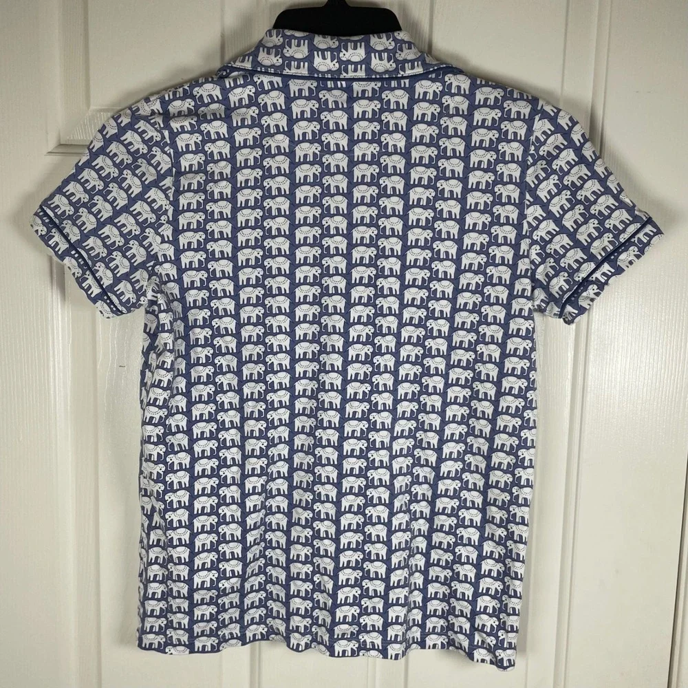 Roller Rabbit Hathi Blue Elephant Pima Cotton Pajama Set Shorts Top Womens Small